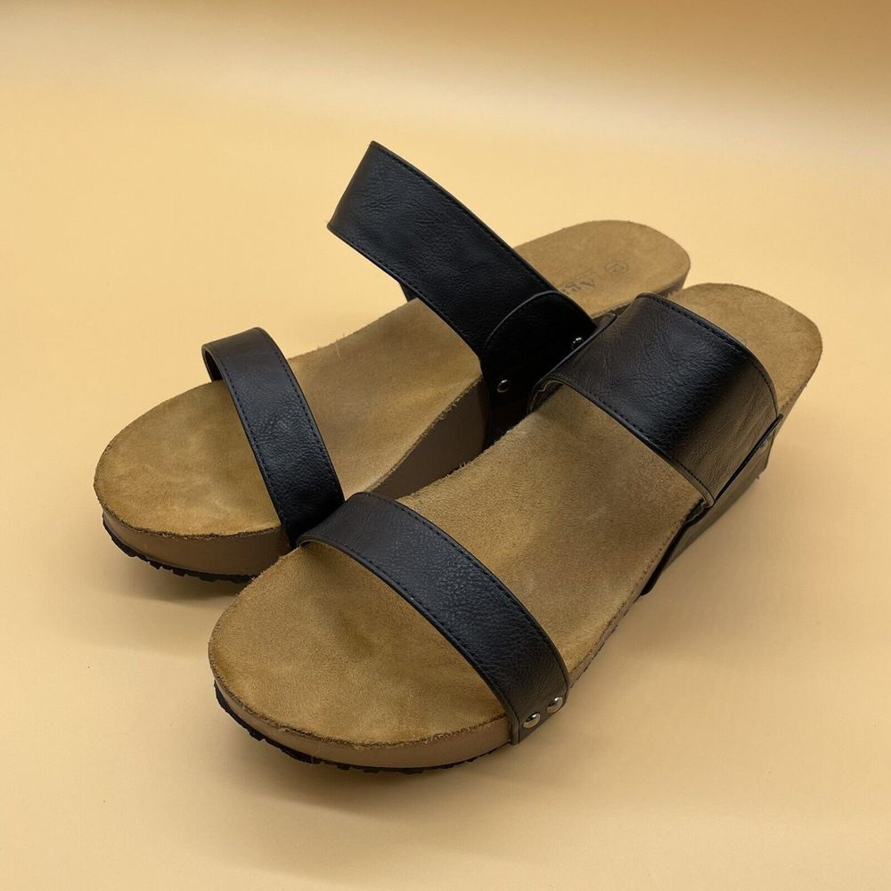 AGAPE Women's Black Pine Slide Sandals Size 10 Slide On Platform‎